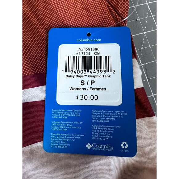 Columbia Women's Daisy Days Graphic Tank Top Sz S Orange & Cream Activewear - Picture 5 of 7